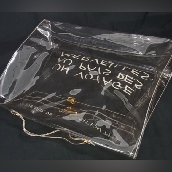 HERMES Vinyl Kelly PVC Gold Hardware Turnlock One Handle Handbag Clear - Picture 3 of 6